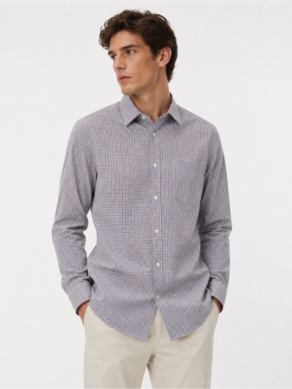 J.Crew Slim Fit Check Button-Down Shirt Blue Brown Plaid | Men’s XL